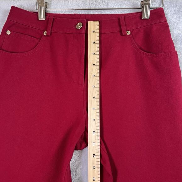 St. John Sport Red Denim Pants Jeans Size 4 Cotton Blend Holiday Straight Leg - Picture 11 of 16